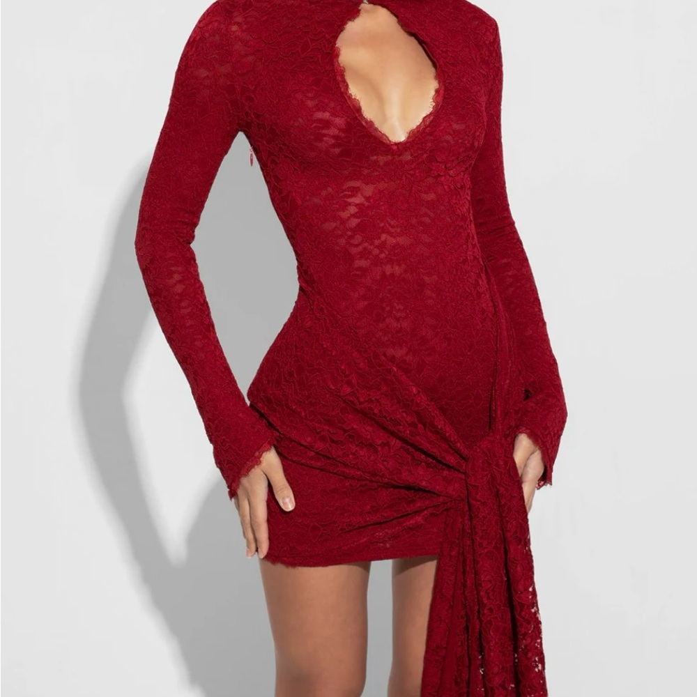 Chic Long Sleeve Red Lace Dress